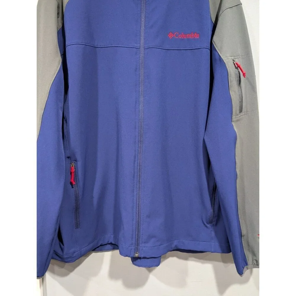 Columbia Mens Jacket Softshell Omni Shield Full Zip Gray Blue Red Outdoor Sz L